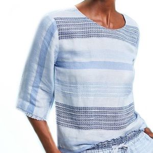 CLOTH & STONE blue embroidered stripe tieback top